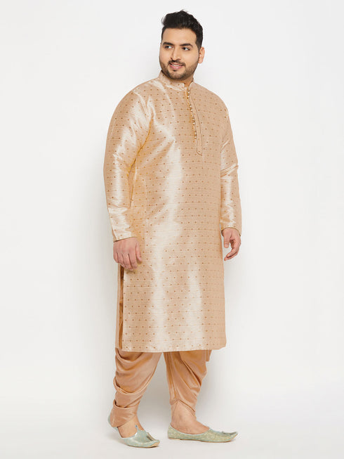 Vastramay Men's Plus Size Gold Zari Weaved Kurta Dhoti Set